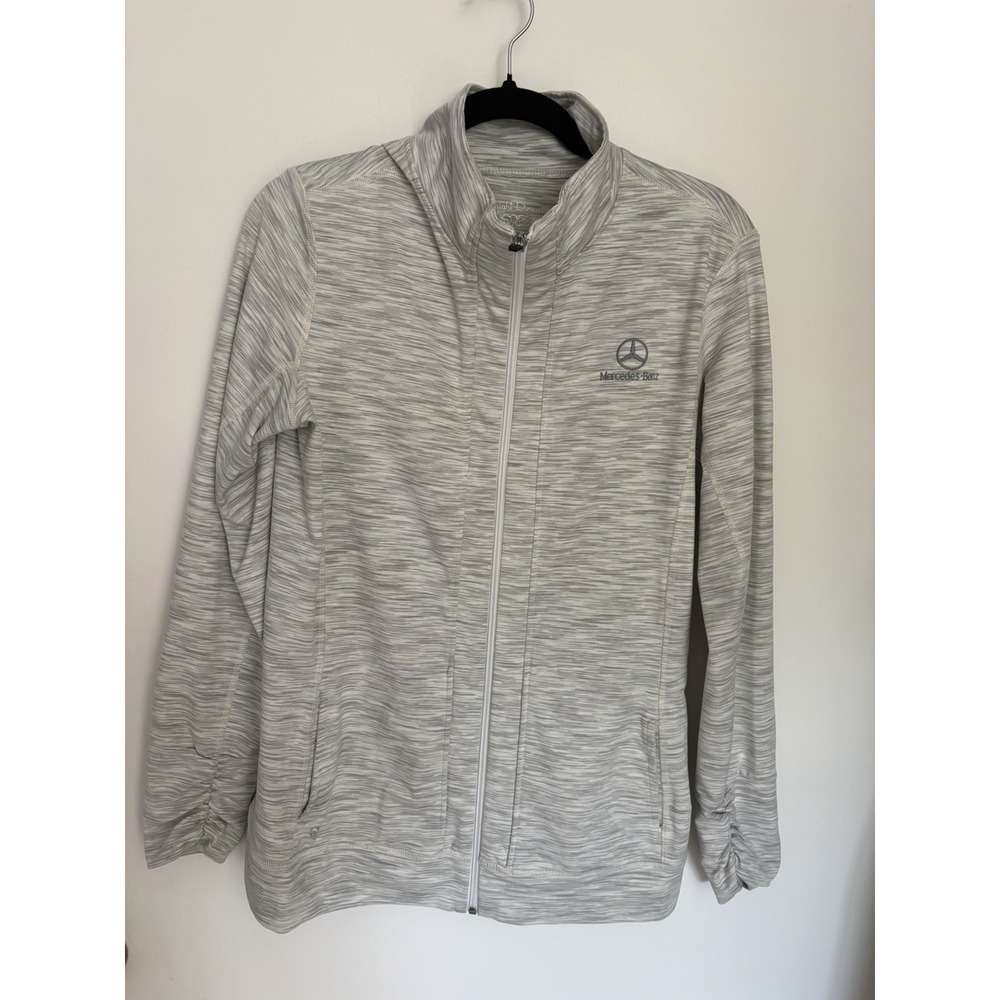Straight Down Jacket Womens Large Gray Full Zip Knit Mercedes-Benz Logo Athletic